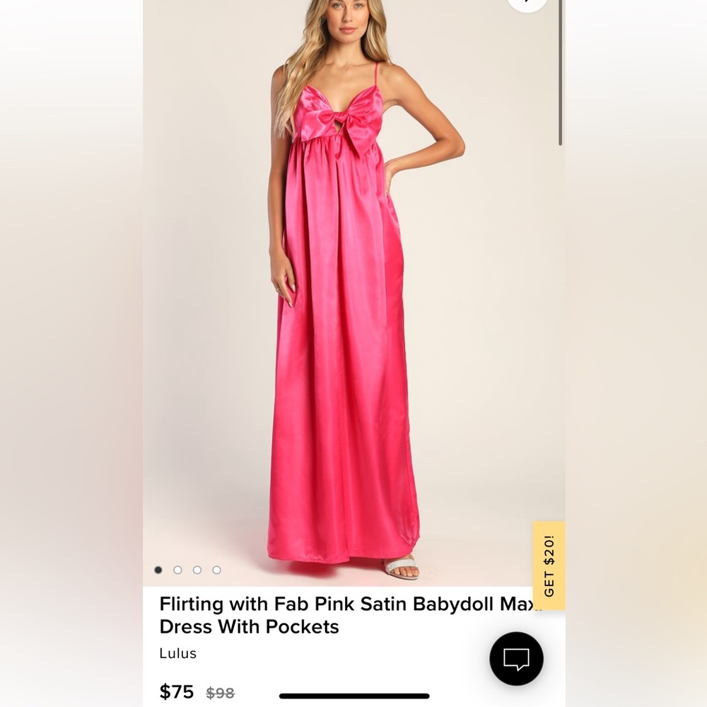 Lulu's Hot Pink Satin Babydoll Maxi Dress with Bow